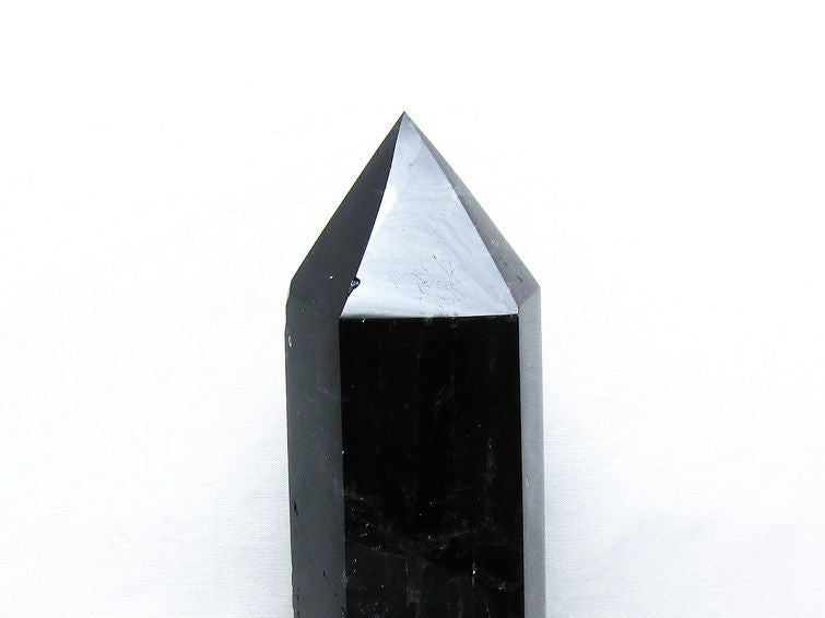 1.6Kg 黒水晶 六角柱 モリオン ポイント 置物 一点物 台座付属 152-4347