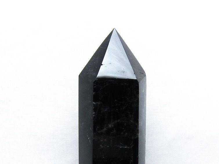 1.6Kg 黒水晶 六角柱 モリオン ポイント 置物 一点物 台座付属 152-4347