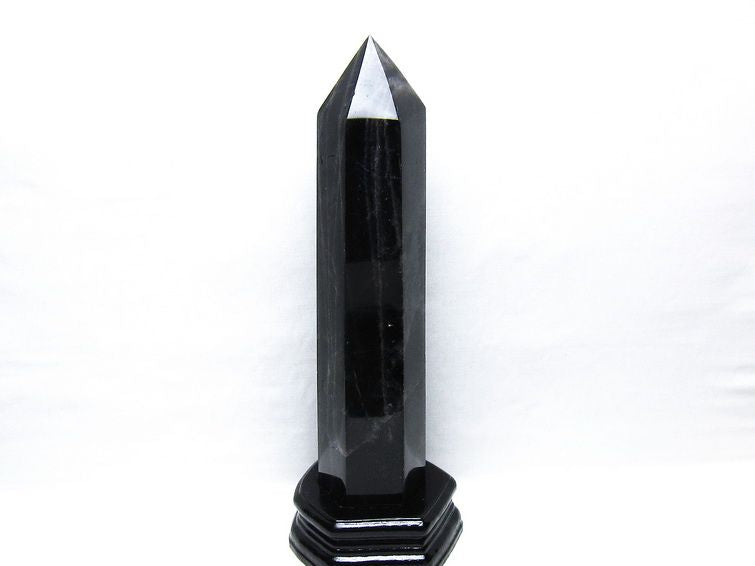 1.6Kg 黒水晶 六角柱 モリオン ポイント 置物 一点物 台座付属 152-4349