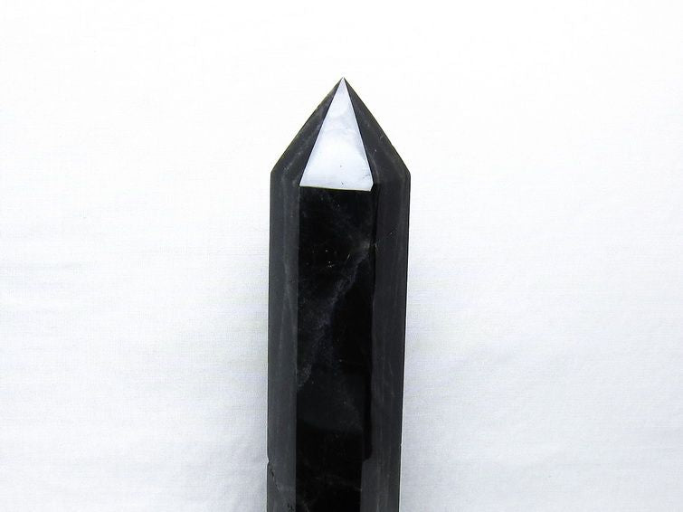 1.6Kg 黒水晶 六角柱 モリオン ポイント 置物 一点物 台座付属 152-4349