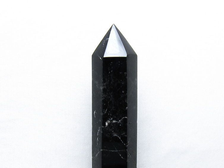 1.1Kg 黒水晶 六角柱 モリオン ポイント 置物 一点物 台座付属 152-4350