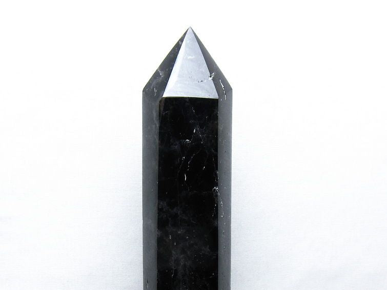 1.1Kg 黒水晶 六角柱 モリオン ポイント 置物 一点物 台座付属 152-4350