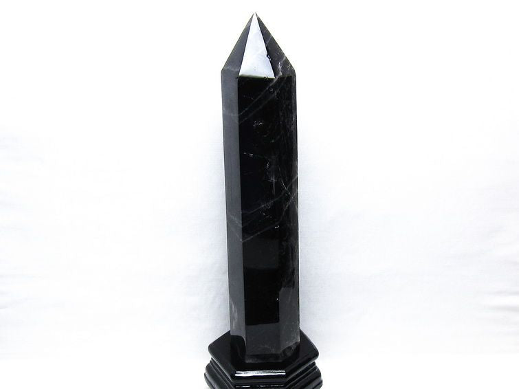 1.8Kg 黒水晶 六角柱 モリオン ポイント 置物 一点物 台座付属 152-4351
