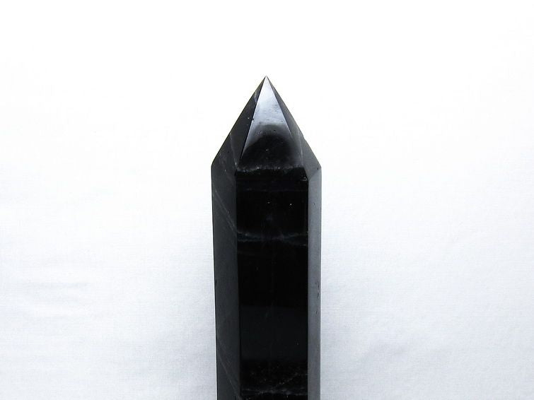1.8Kg 黒水晶 六角柱 モリオン ポイント 置物 一点物 台座付属 152-4351