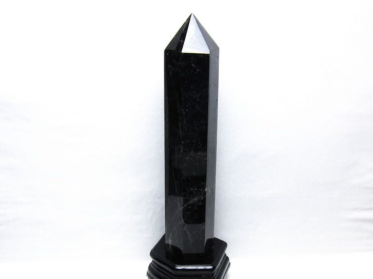 1.8Kg 黒水晶 六角柱 モリオン ポイント 置物 一点物 台座付属 152-4352