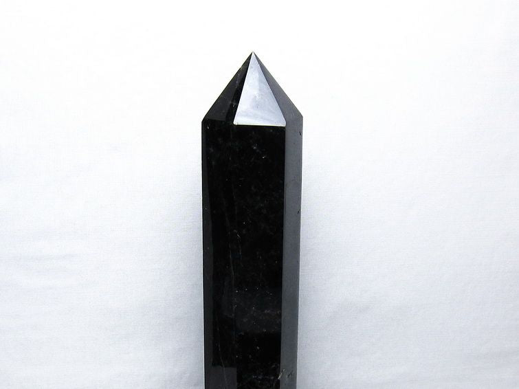 1.8Kg 黒水晶 六角柱 モリオン ポイント 置物 一点物 台座付属 152-4352