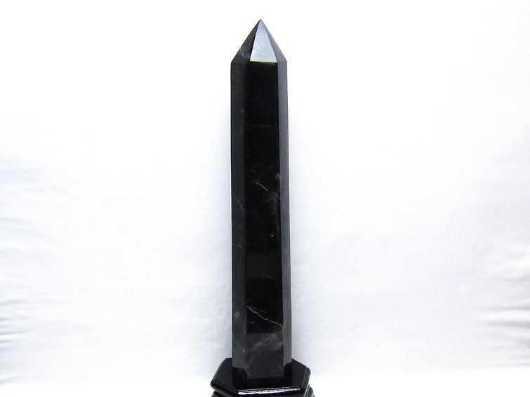 1.6Kg 黒水晶 六角柱 モリオン ポイント 置物 一点物 台座付属 152-4353