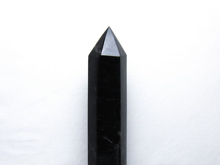 1.6Kg 黒水晶 六角柱 モリオン ポイント 置物 一点物 台座付属 152-4353