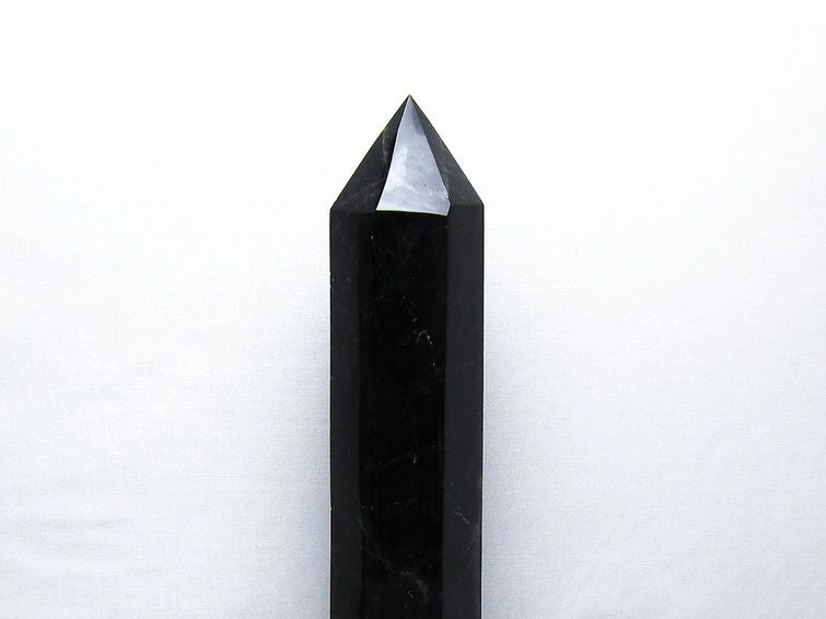 1.6Kg 黒水晶 六角柱 モリオン ポイント 置物 一点物 台座付属 152-4353