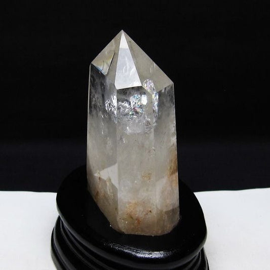 水晶 六角柱 虹入り 水晶 ポイント 台座付属 置物 原石 一点物 152-4483