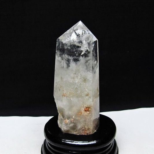 水晶 六角柱 虹入り 水晶 ポイント 台座付属 置物 原石 一点物 152-4485
