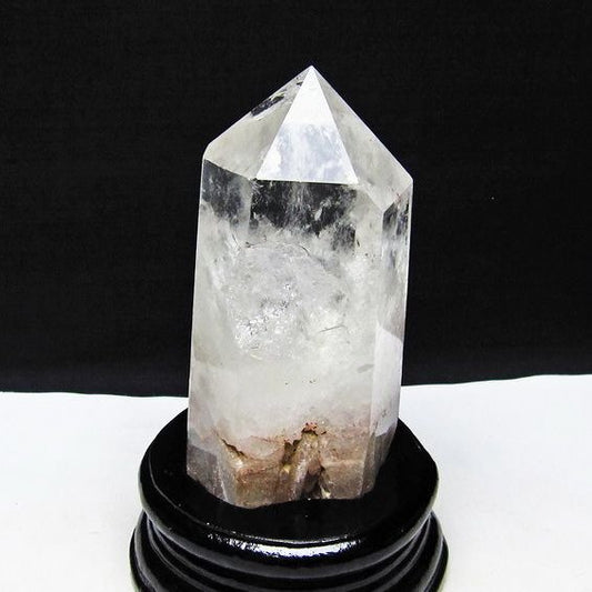 水晶 六角柱 虹入り 水晶 ポイント 台座付属 置物 原石 一点物 152-4486
