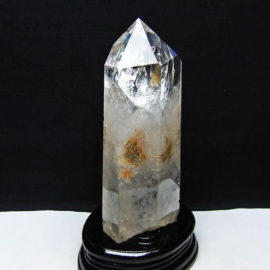 1.1Kg 水晶 六角柱 虹入り 水晶 ポイント 台座付属 置物 原石 一点物 152-4489