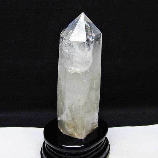 水晶 六角柱 虹入り 水晶 ポイント 台座付属 置物 原石 一点物 152-4492