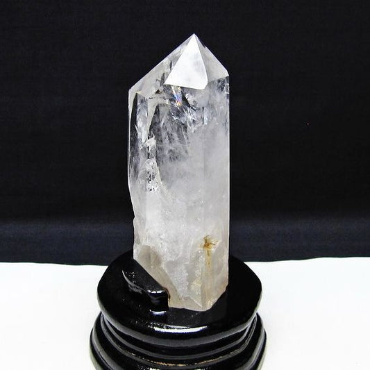 水晶 六角柱 虹入り 水晶 ポイント 台座付属 置物 原石 一点物 152-4493