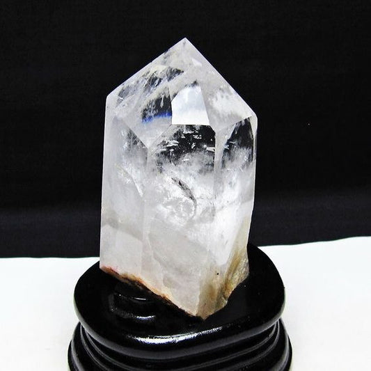 水晶 六角柱 虹入り 水晶 ポイント 台座付属 置物 原石 一点物 152-4494