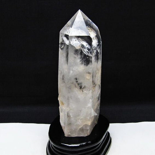 水晶 六角柱 虹入り 水晶 ポイント 台座付属 置物 原石 一点物 152-4501