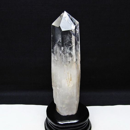 水晶 六角柱 虹入り 水晶 ポイント 台座付属 置物 原石 一点物 152-4502