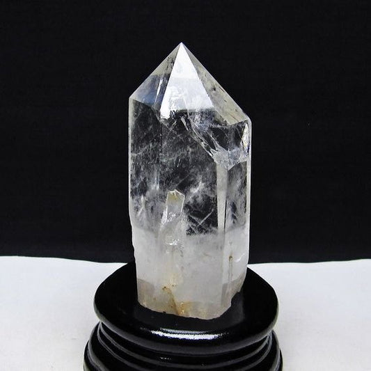 水晶 六角柱 虹入り 水晶 ポイント 台座付属 置物 原石 一点物 152-4506