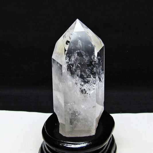 水晶 六角柱 虹入り 水晶 ポイント 台座付属 置物 原石 一点物 152-4510