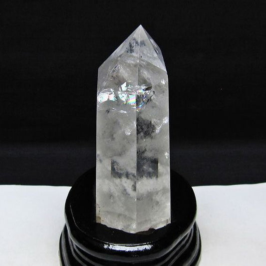 水晶 六角柱 虹入り 水晶 ポイント 台座付属 置物 原石 一点物 152-4512