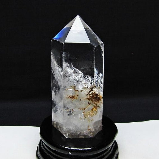 水晶 六角柱 虹入り 水晶 ポイント 台座付属 置物 原石 一点物 152-4514
