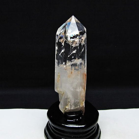 水晶 六角柱 虹入り 水晶 ポイント 台座付属 置物 原石 一点物 152-4521