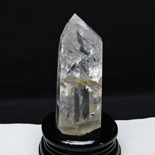 水晶 六角柱 虹入り 水晶 ポイント 台座付属 置物 原石 一点物 152-4522