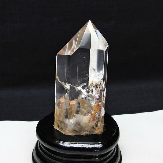 水晶 六角柱 虹入り 水晶 ポイント 台座付属 置物 原石 一点物 152-4524
