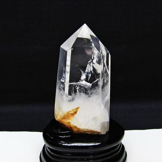 水晶 六角柱 虹入り 水晶 ポイント 台座付属 置物 原石 一点物 152-4527