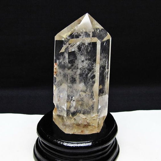 水晶 六角柱 虹入り 水晶 ポイント 台座付属 置物 原石 一点物 152-4529