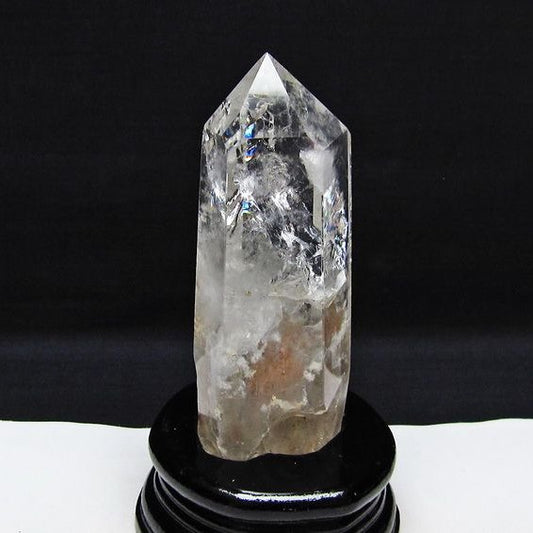 水晶 六角柱 虹入り 水晶 ポイント 台座付属 置物 原石 一点物 152-4531
