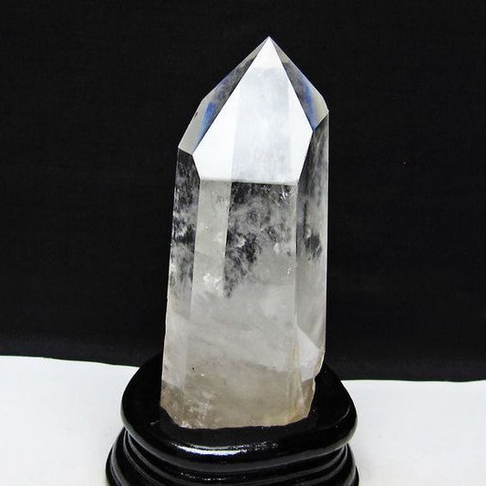 水晶 六角柱 水晶 ポイント 原石 置物 台座付属 一点物 152-4594