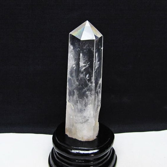 水晶 六角柱 水晶 ポイント 原石 置物 台座付属 一点物 152-4605
