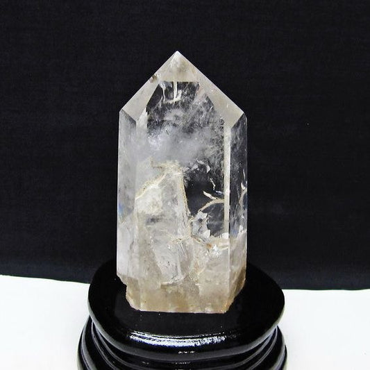 水晶 六角柱 水晶 ポイント 原石 置物 台座付属 一点物 152-4607