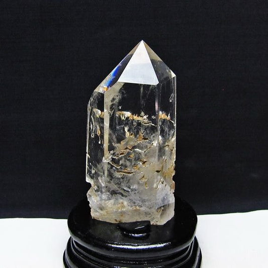 水晶 六角柱 水晶 ポイント 原石 置物 台座付属 一点物 152-4627