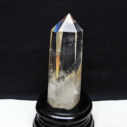 水晶 六角柱 水晶 ポイント 原石 置物 台座付属 一点物 152-4631