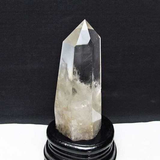 水晶 六角柱 水晶 ポイント 原石 置物 台座付属 一点物 152-4638