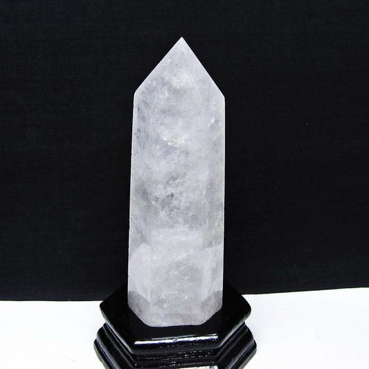 水晶 六角柱 水晶 ポイント 原石 置物 台座付属 一点物 152-4655