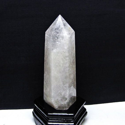水晶 六角柱 水晶 ポイント 原石 置物 台座付属 一点物 152-4662