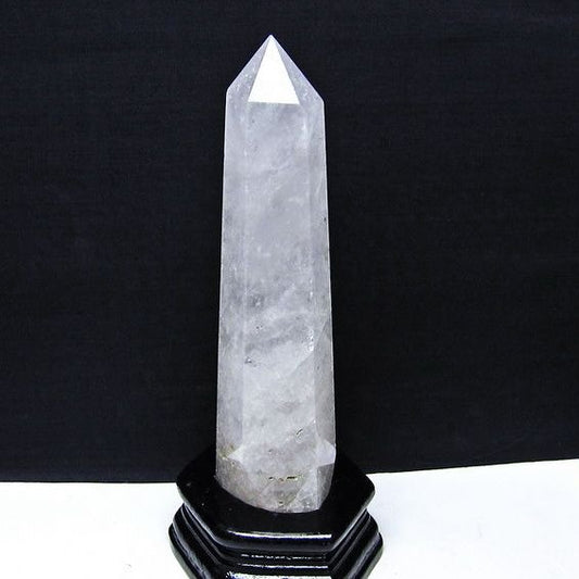 水晶 六角柱 水晶 ポイント 原石 置物 台座付属 一点物 152-4666