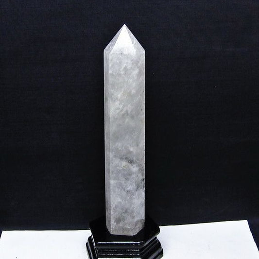 水晶 六角柱 水晶 ポイント 原石 置物 台座付属 一点物 152-4669