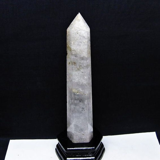 水晶 六角柱 水晶 ポイント 原石 置物 台座付属 一点物 152-4671