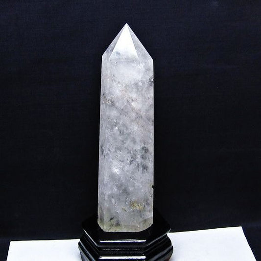 水晶 六角柱 水晶 ポイント 原石 置物 台座付属 一点物 152-4672