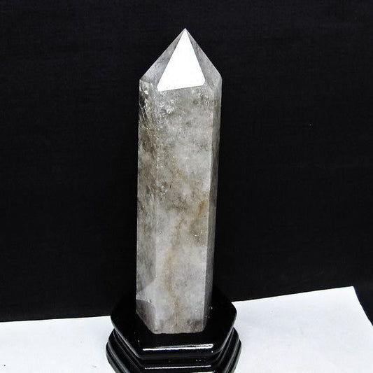 水晶 六角柱 水晶 ポイント 原石 置物 台座付属 一点物 152-4675