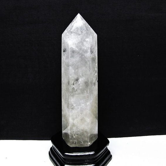 水晶 六角柱 水晶 ポイント 原石 置物 台座付属 一点物 152-4676