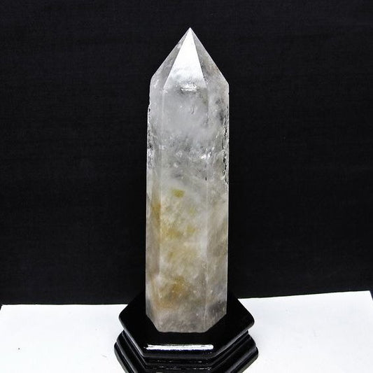 水晶 六角柱 水晶 ポイント 原石 置物 台座付属 一点物 152-4677