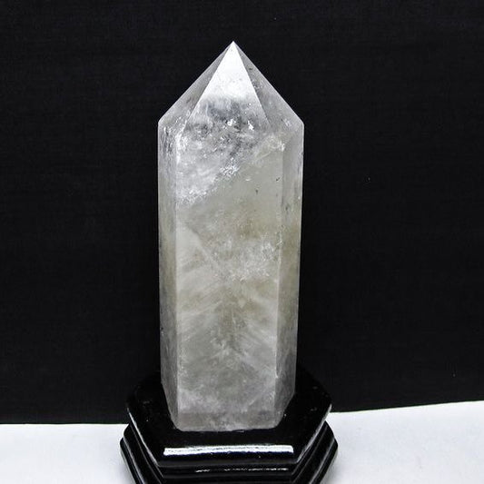 水晶 六角柱 水晶 ポイント 原石 置物 台座付属 一点物 152-4679