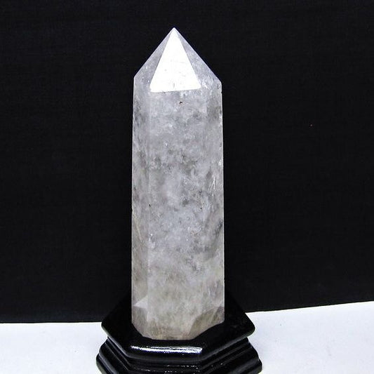 水晶 六角柱 水晶 ポイント 原石 置物 台座付属 一点物 152-4680
