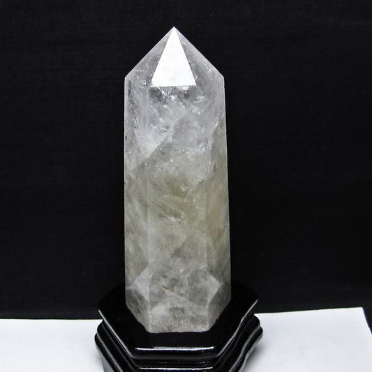 水晶 六角柱 水晶 ポイント 原石 置物 虹入り 台座付属 一点物 152-4681